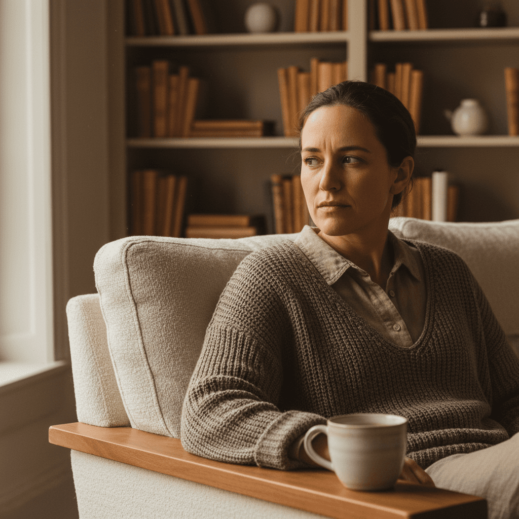 Person in a moment of quiet reflection and mental clarity