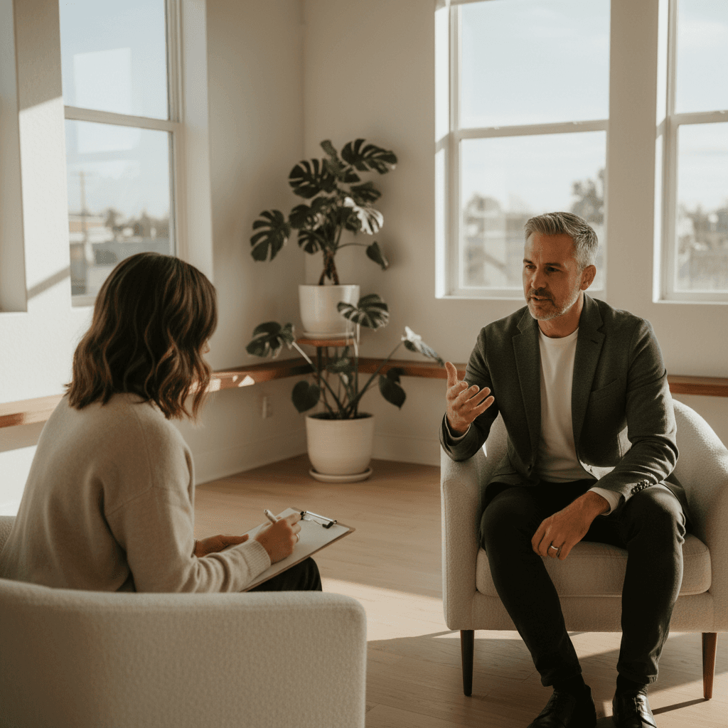 Client in a moment of clarity and confidence after coaching breakthrough